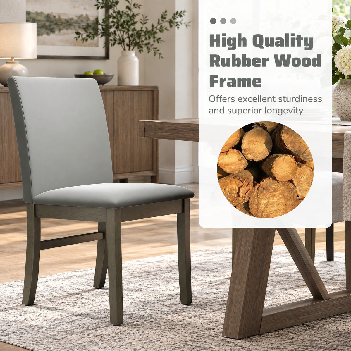 Airfind Upholstered Dining Chairs Set of 2 with Rubber Wood Legs and High Back, Gray, Curved rear legs ensure enhanced stability