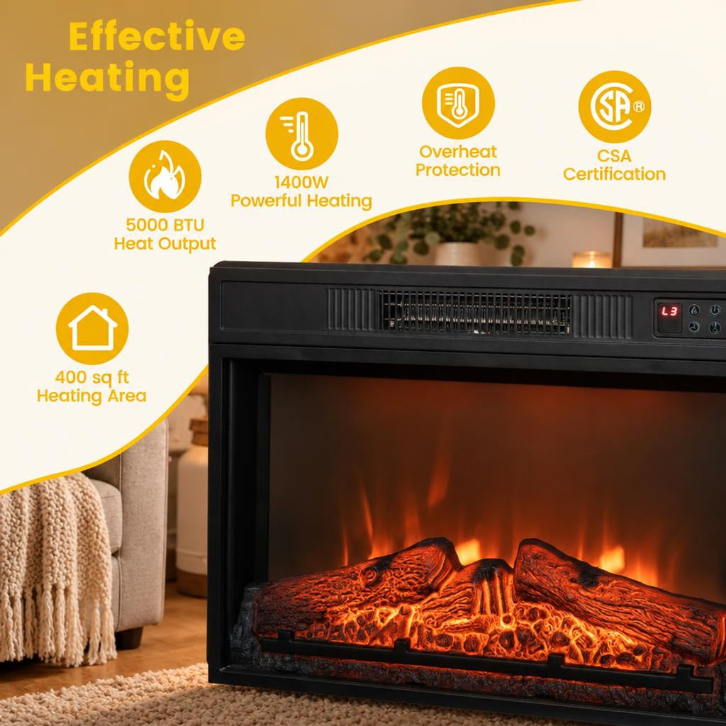 Airfind 18/23 Inch Electric Fireplace Inserted with Adjustable LED Flame-23 inches, Iron glass Frame