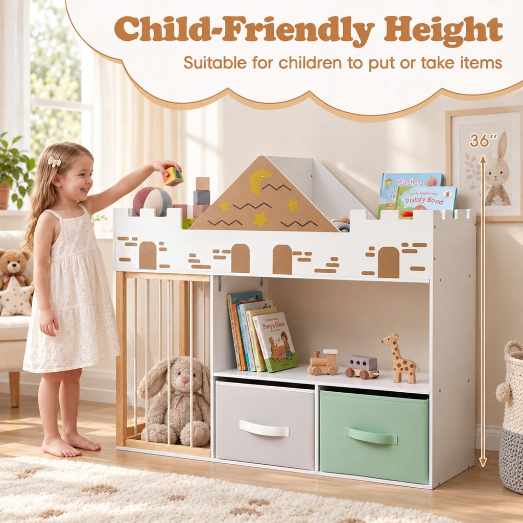 Airfind Toy Storage Organizer with Stuffed Animal Storage and Open Shelves, 35 lbs Capacity, Engineered Wood Pine Wood Cotton PP Frame, White