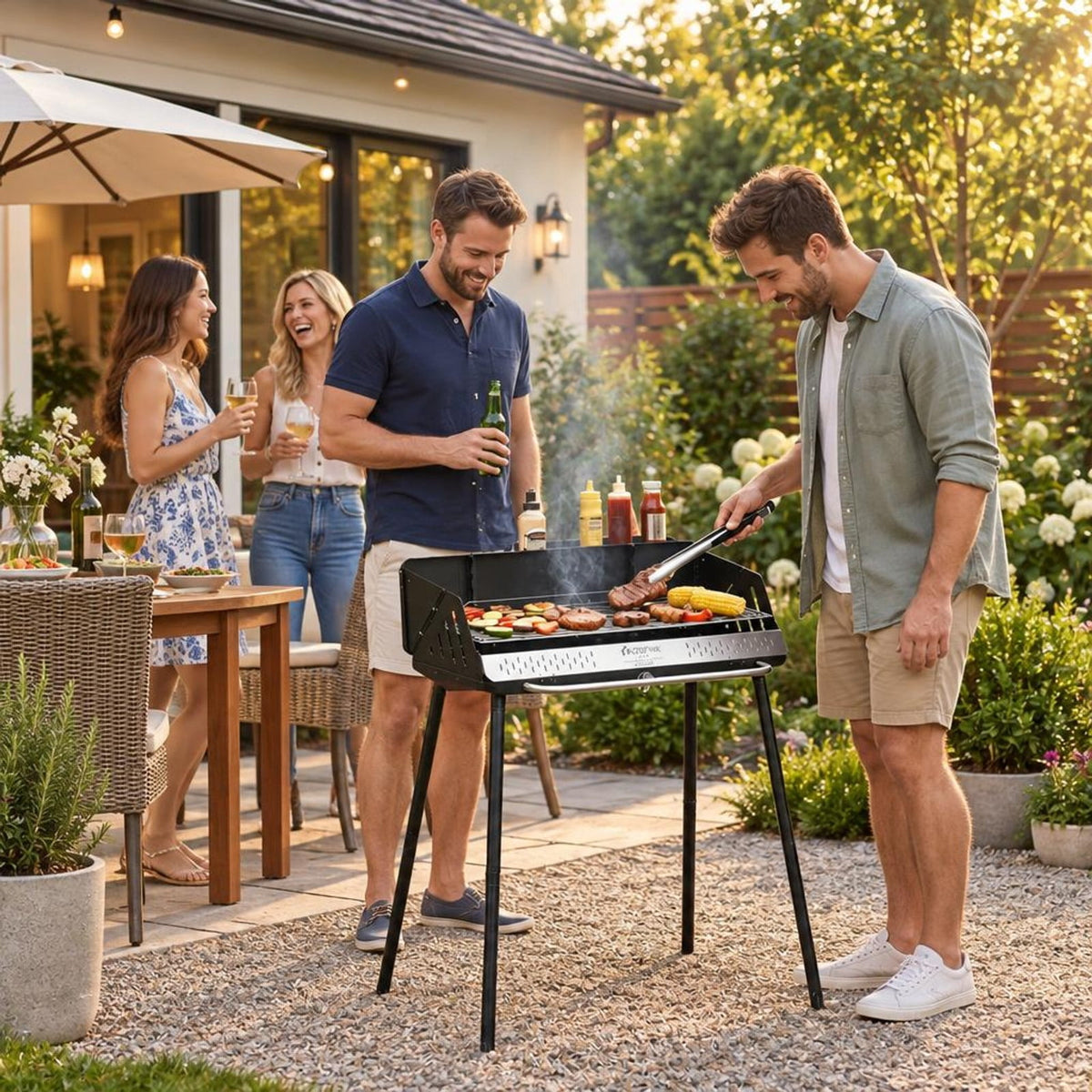 Airfind Portable Grill with Detachable Legs Adjustable Grate and Carrying Bag, 32 Inch x 18.5 Inch x 33.5 Inch Footprint for Everyday Use, Charcoal