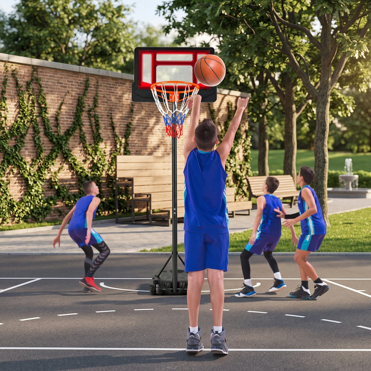 Airfind Portable Basketball Hoop System, 4.3-8.2 FT Adjustable Height Basketball Goal with Wheels, Shatterproof Backboard and Fillable Base for Kids Youth Adults, Red