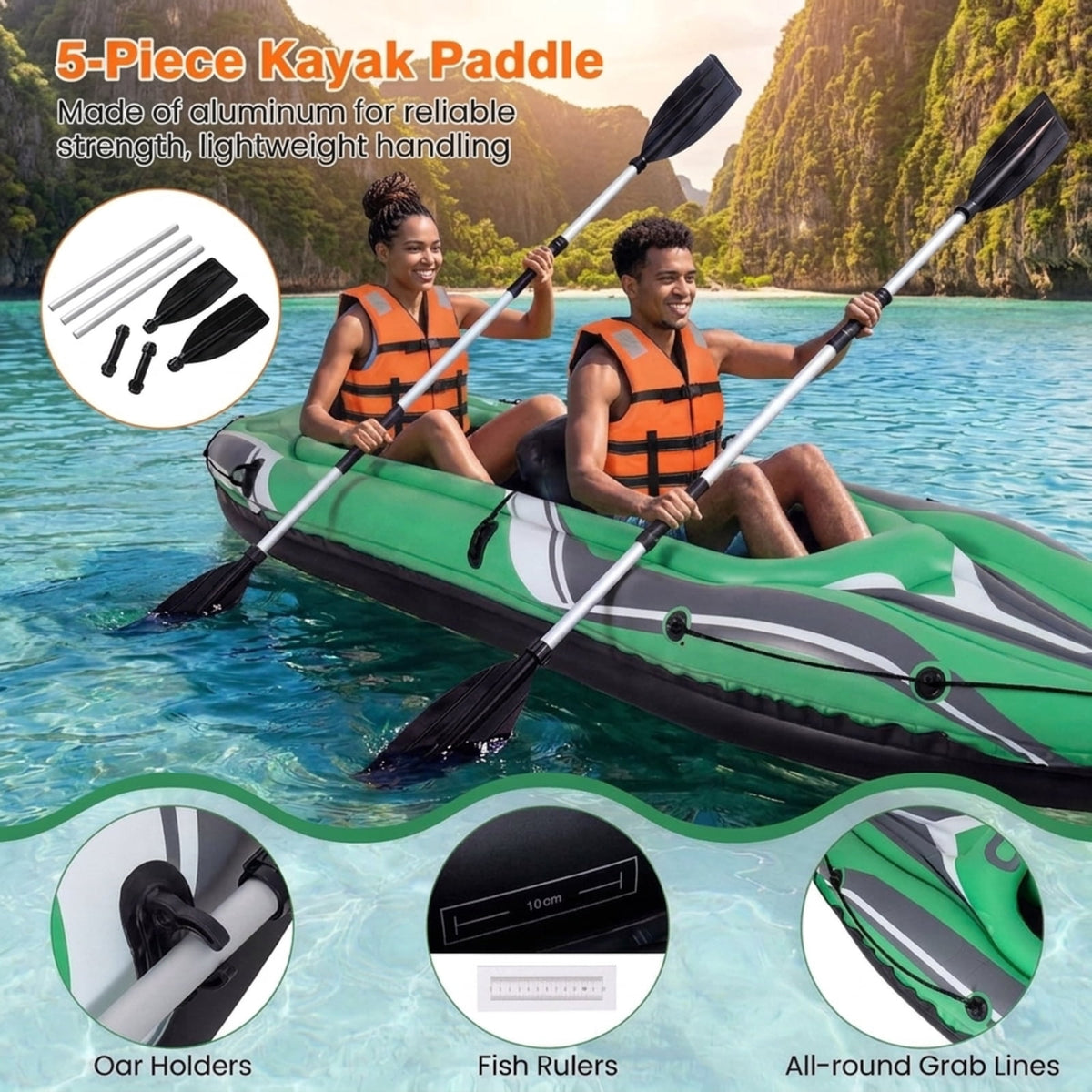 Airfind 11.5 Foot Inflatable Kayak 2 Person Tandem Boat with Aluminum Paddles for Adults Fishing Drifting and Touring on Calm Water, Green