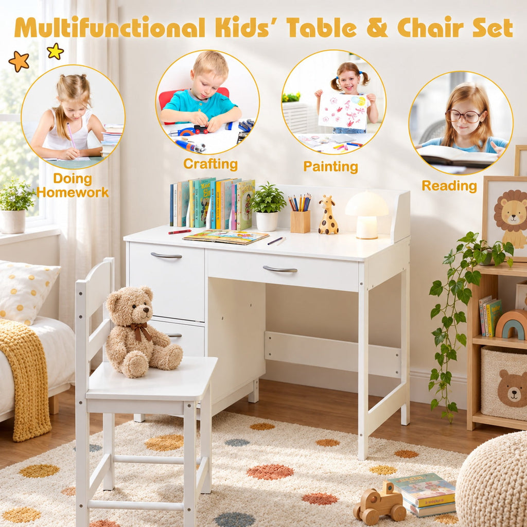Airfind Wooden Kids Study Desk and Chair Set Student Workstation, 110 lbs Capacity, MDF Solid Wood Frame, for 3+, 35.5 x 18 x 32 Footprint, White