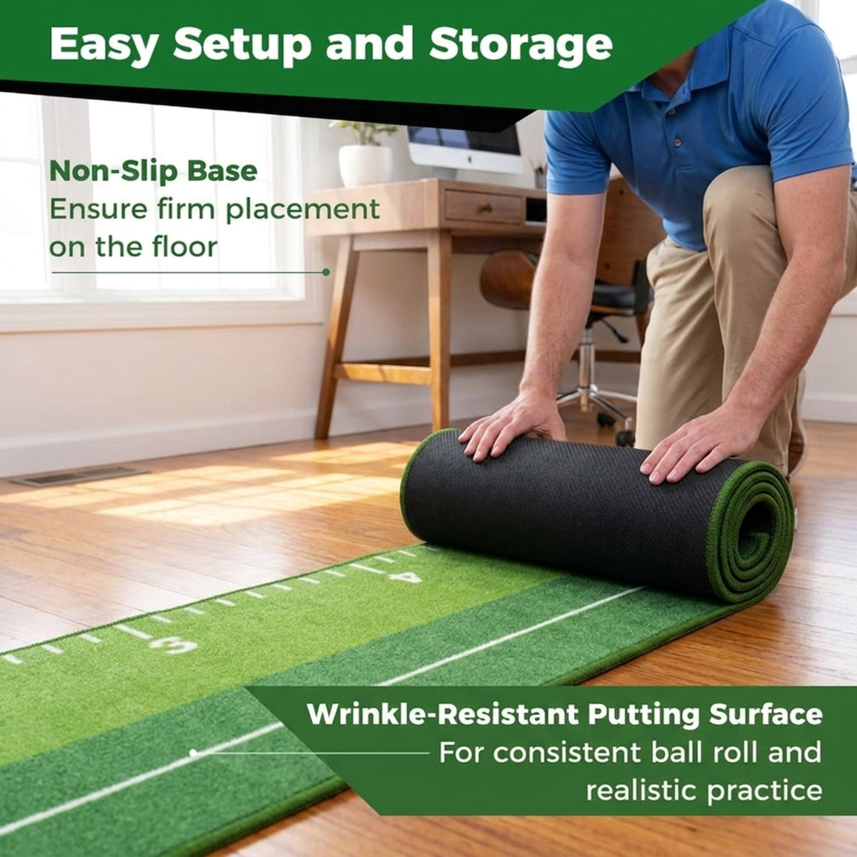 Airfind 9.4 ft Putting Green Mat with Side Auto-Return Track, 2 Hole Sizes and 3 Balls, Green