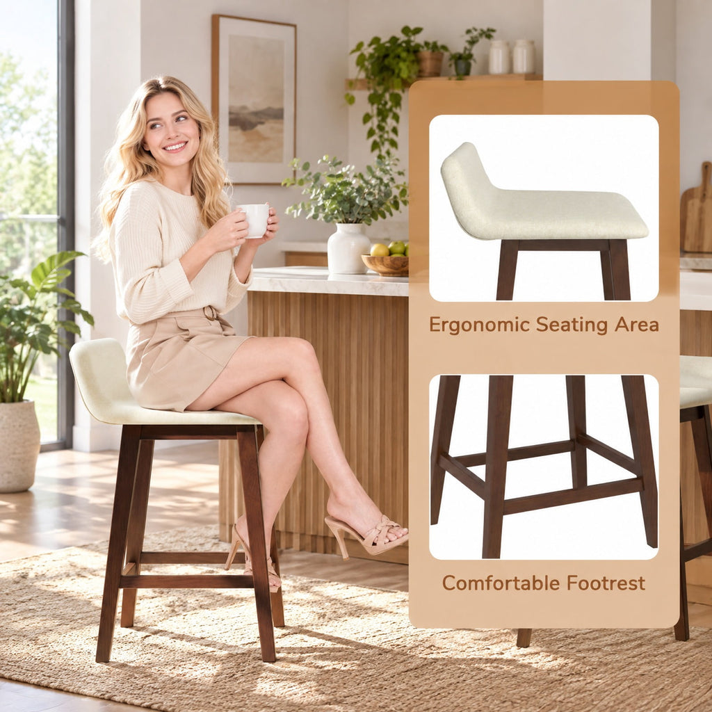 Airfind 24 Inch Counter Height Bar Stools Set of 2 with Low Back, 330 Lbs Capacity, Rubber Wood Faux Linen Sponge Plywood, Brown