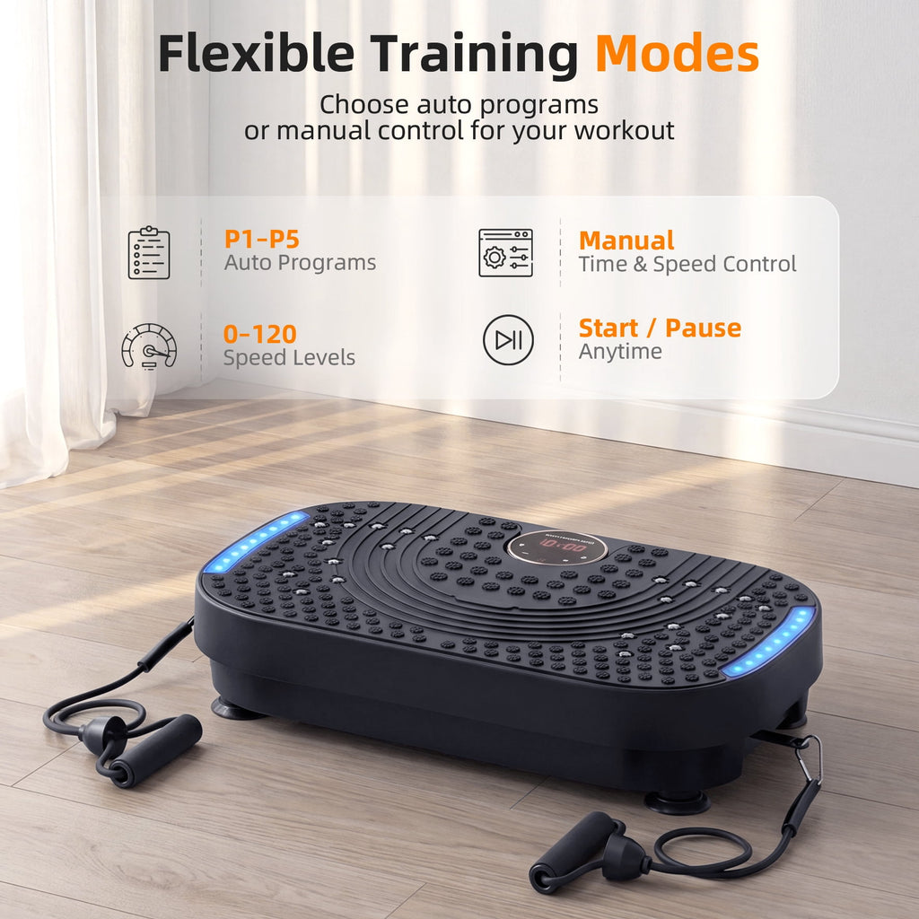 Airfind Vibration Plate Exercise Machine,Whole Body Vibration Platform with Bluetooth Speaker,LED Display and Remote Control,2 Resistance Bands,Home Fitness Trainer,Black