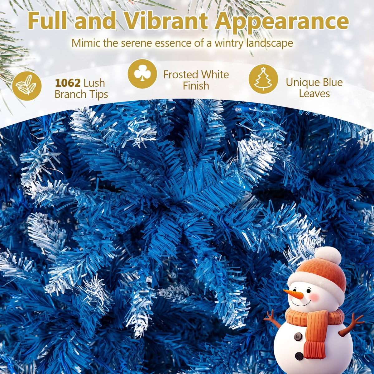 Airfind 6/7/8/9 FT Artificial Christmas Tree with 767 Snowy Branch Tips-7 FT, PVC Metal Frame, 3.1 x 6 ft Footprint, Blue