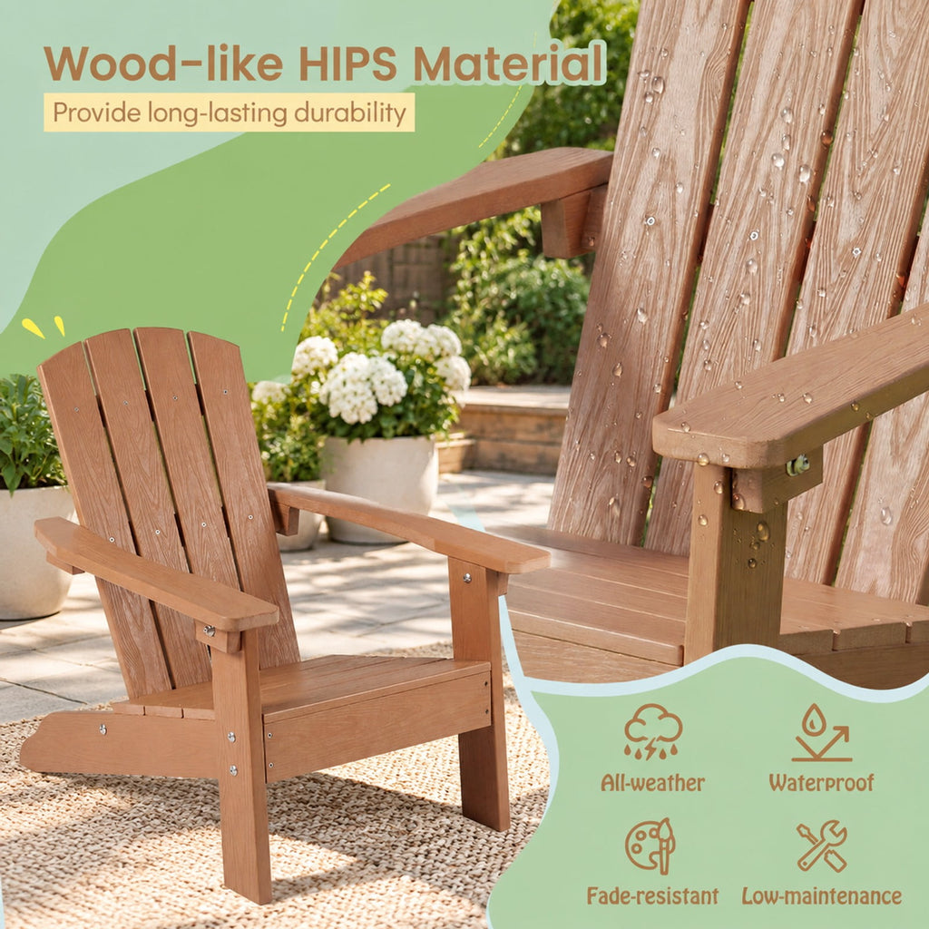 Airfind All-Weather HDPE Kids Adirondack Chair with with High Backrest and Armrests, 165 lbs Capacity, Wood-like HIPS Frame, Natural