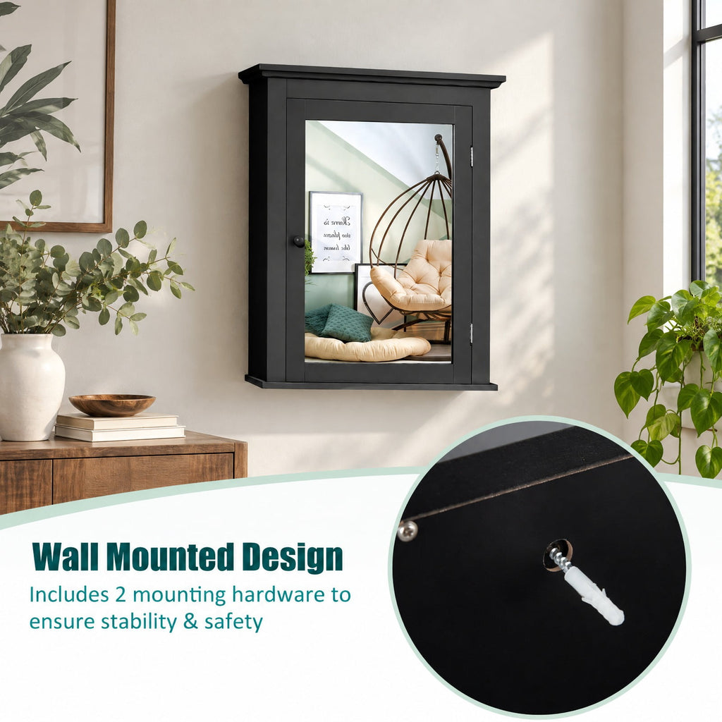 Airfind Wall Mounted Bathroom Mirror Cabinet with 5-level Height-adjustable Shelf, 11 lbs Capacity, MDF and glass Frame, 22 x 6 x 27.5 Footprint