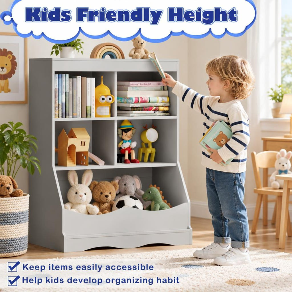 Airfind 3-Tier Childrens Multi-Functional Bookcase Toy Storage Bin Floor Cabinet, 66 lbs Capacity, MDF Engineered Wood Frame, Grey