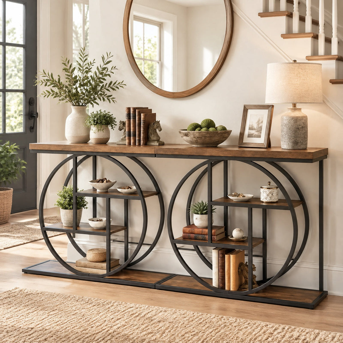 Airfind 4-Tier Console Table 41 Inches Entryway Table with Storage Shelves, 110 lbs Capacity, MDF Metal Frame, 41 Inch x 12 Inch x 31 Inch Footprint, Brown