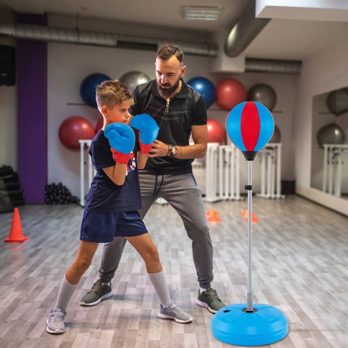Airfind Adjustable Freestanding Punching Bag for Adults and Kids with Sand or Water Fillable Base and Boxing Gloves and Height Adjustable Stand for Home Training, Blue