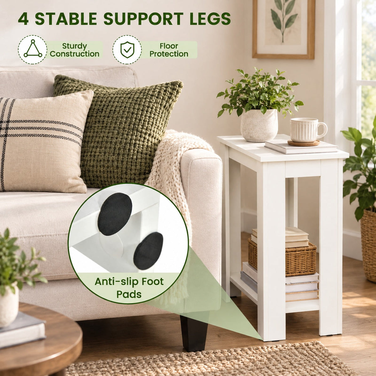 Airfind 2-Tier Modern Compact End Table with Storage Shelf, 110 lbs Capacity, Engineered Wood Frame, 23.5 x 12 x 24 Footprint, White