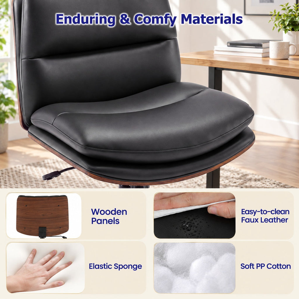 Airfind Armless Office Chair with Curved Backrest and Padded Seat, 245 lbs Capacity, Faux Leather Sponge Metal Plywood Frame, Black