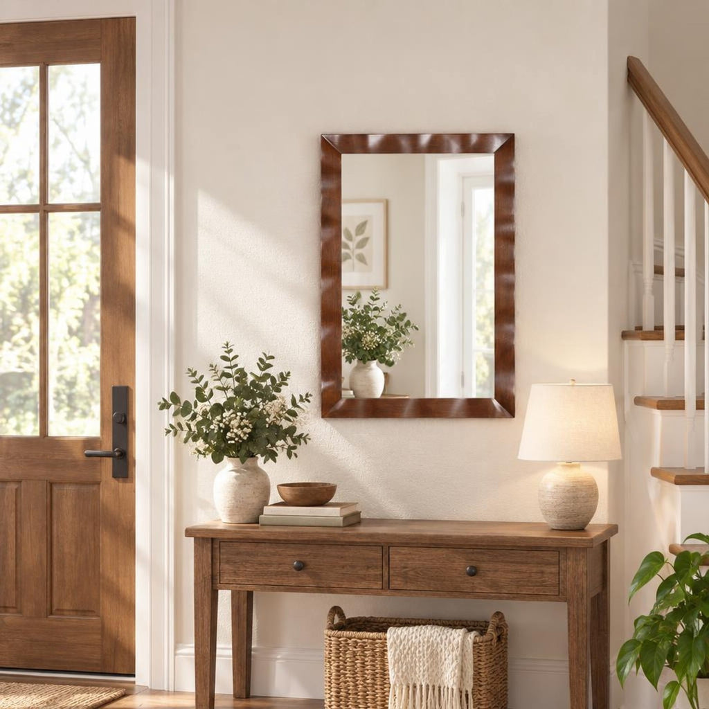 Airfind 41.5 x 28 inches Farmhouse Wall Mirror with Solid Wood Frame, Brown, Stable MDF back boards for added sturdiness