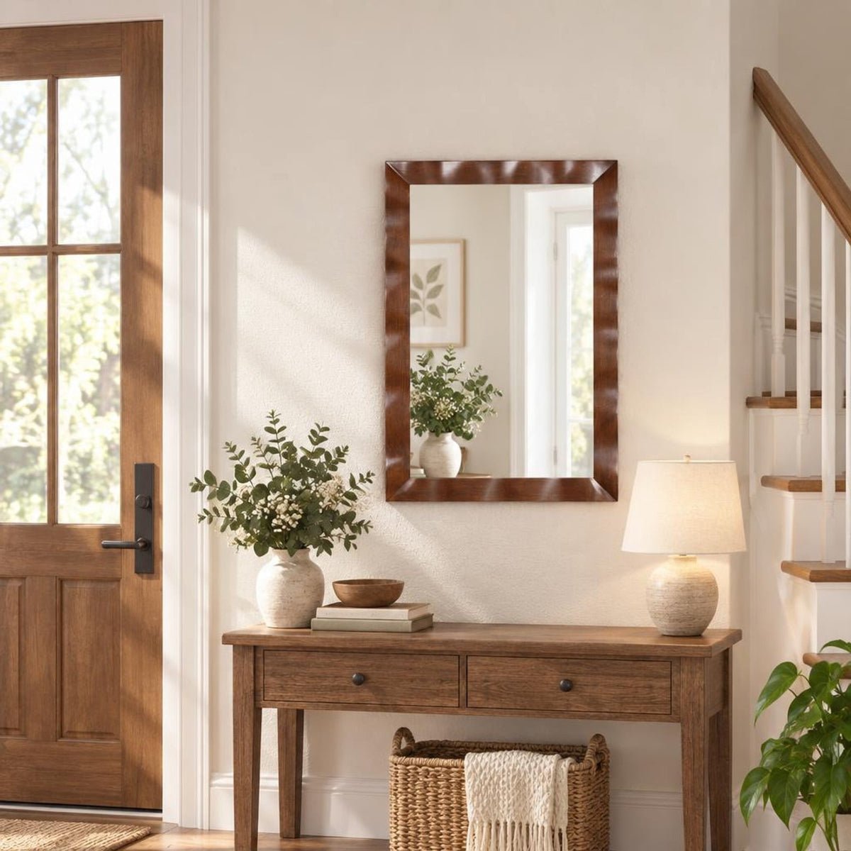 Airfind 41.5 x 28 inches Farmhouse Wall Mirror with Solid Wood Frame, Brown, Stable MDF back boards for added sturdiness