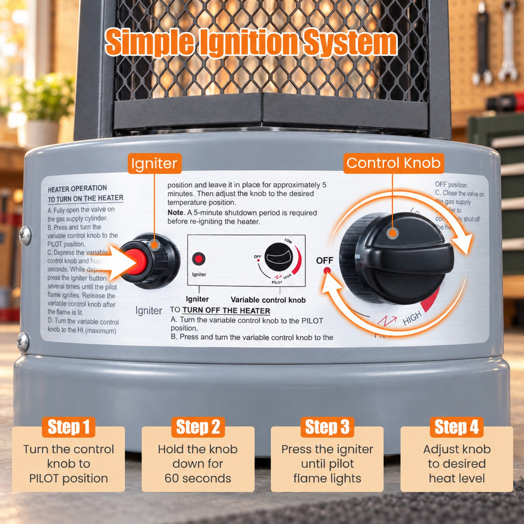 Airfind Outdoor Propane Patio Heater with Glass Tube and Tilt-Over Protection, Metal Frame, 27.5in x 74.5in Footprint, Gray
