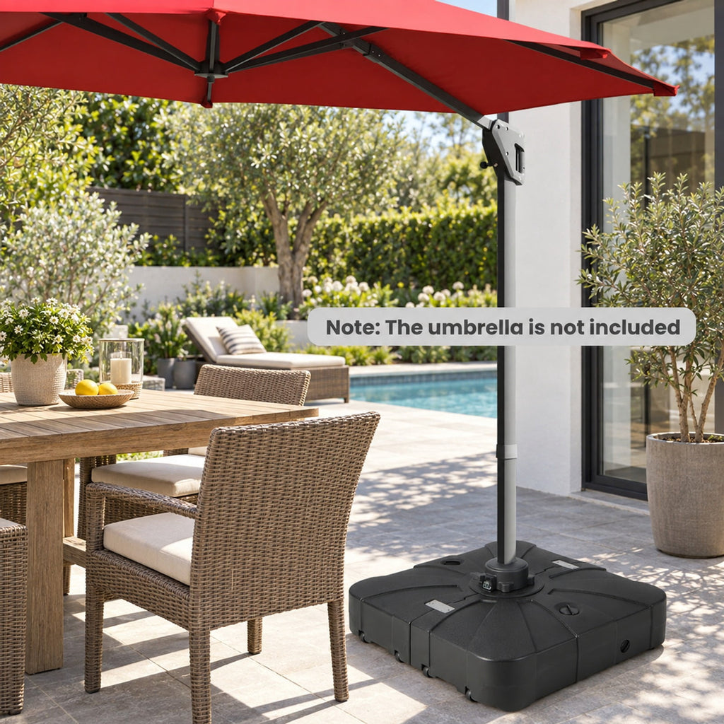 Airfind 260 lbs Offset Patio Umbrella Base with Wheels Sand Water Filled, HDPE Frame, Black, Overall Dimensions 33.5 x 33.5 x 8 (L