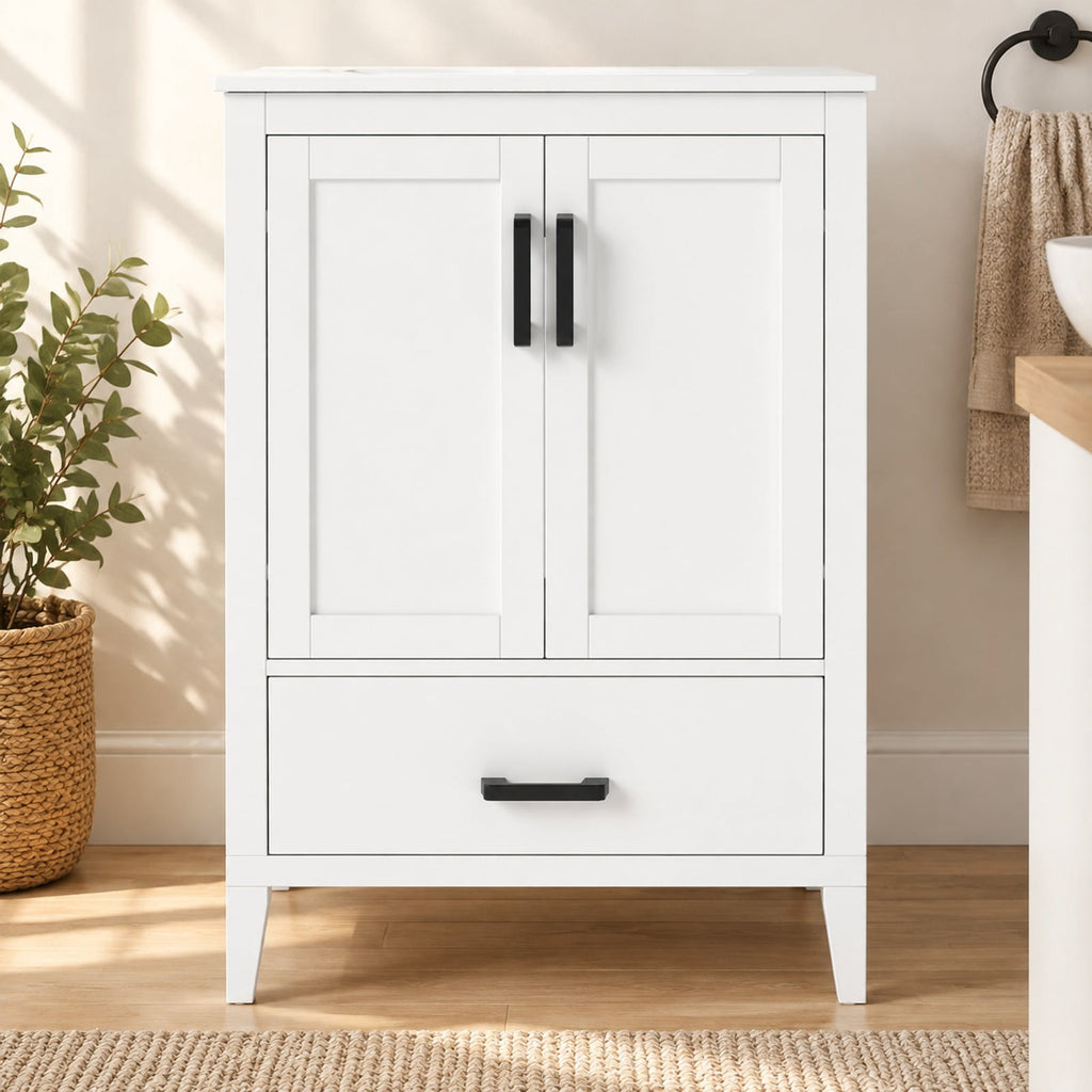 Airfind 24.5 Modern Bathroom Vanity with Sink 2 Doors and Drawer, 24.5 x 18.5 x 34Sink Footprint, White