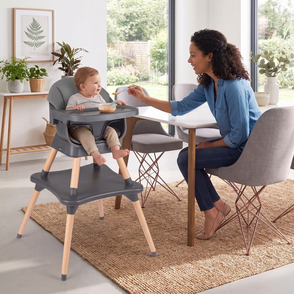 Airfind 9-in-1 Convertible High Chair with Solid Wood Legs for Babies and Toddlers, 33 lbs Capacity, PP Frame, for 6 months to 3 years old, Gray
