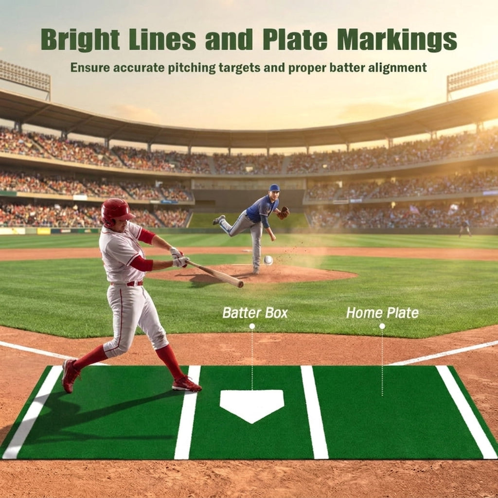 Airfind 10 ft x 3.8 ft Baseball and Softball Batter Practice Mat with Home Plate Markings, Green