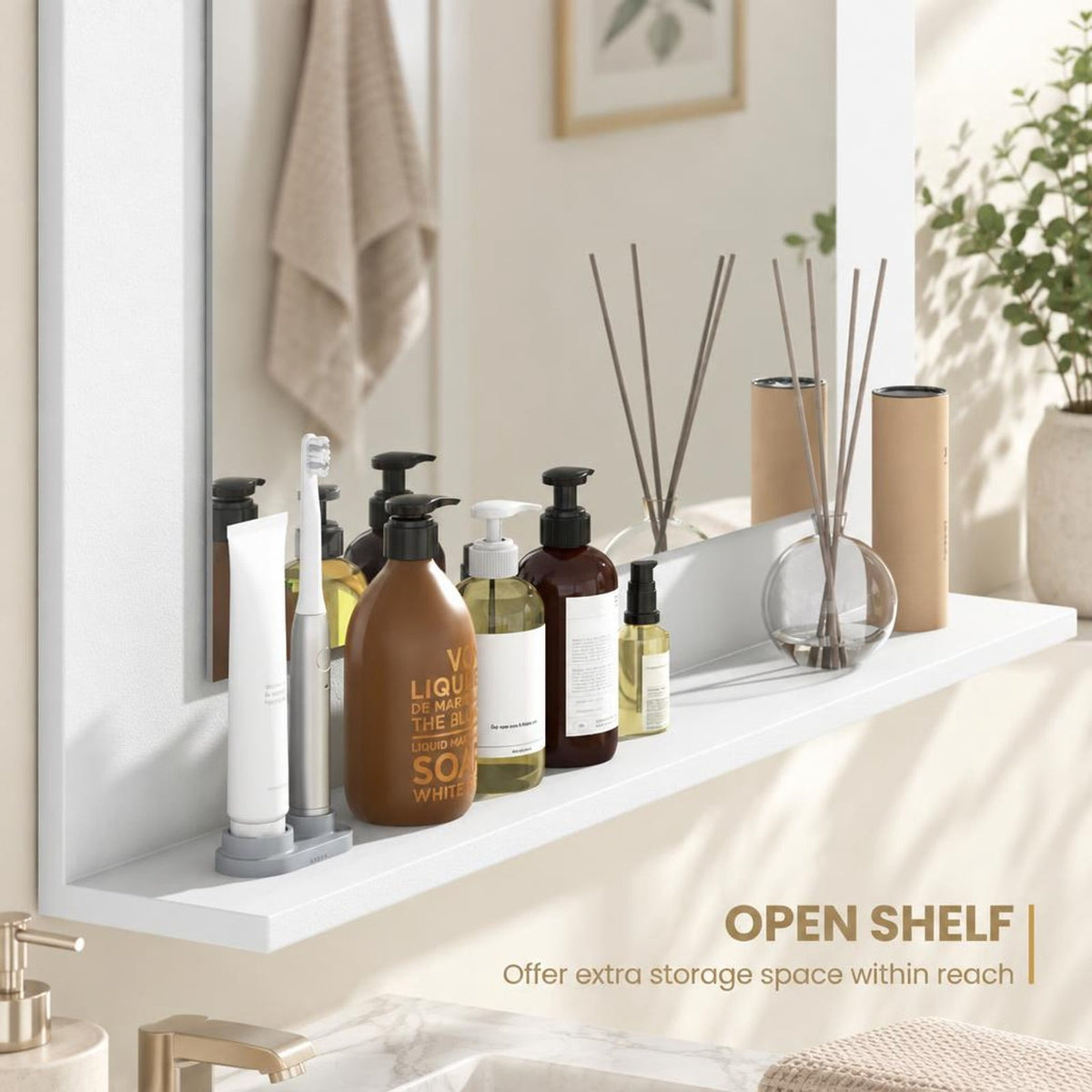 Airfind Rectangle Bathroom Mirror with Shelf 23.5 x 17.5 Inch and Wood Frame, 23.5 x 4 x 17.5Mirror Footprint, White