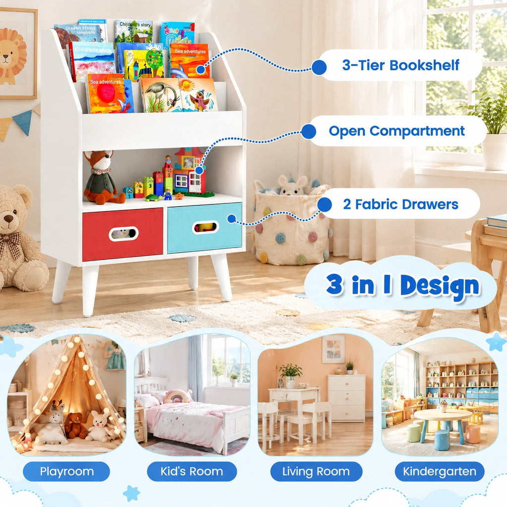 Airfind Youth Bookshelf featuring Open Compartment for Youth 3+ Years Old, 220 lbs Capacity, MDF Engineered Wood Non-woven Fabric Frame, White