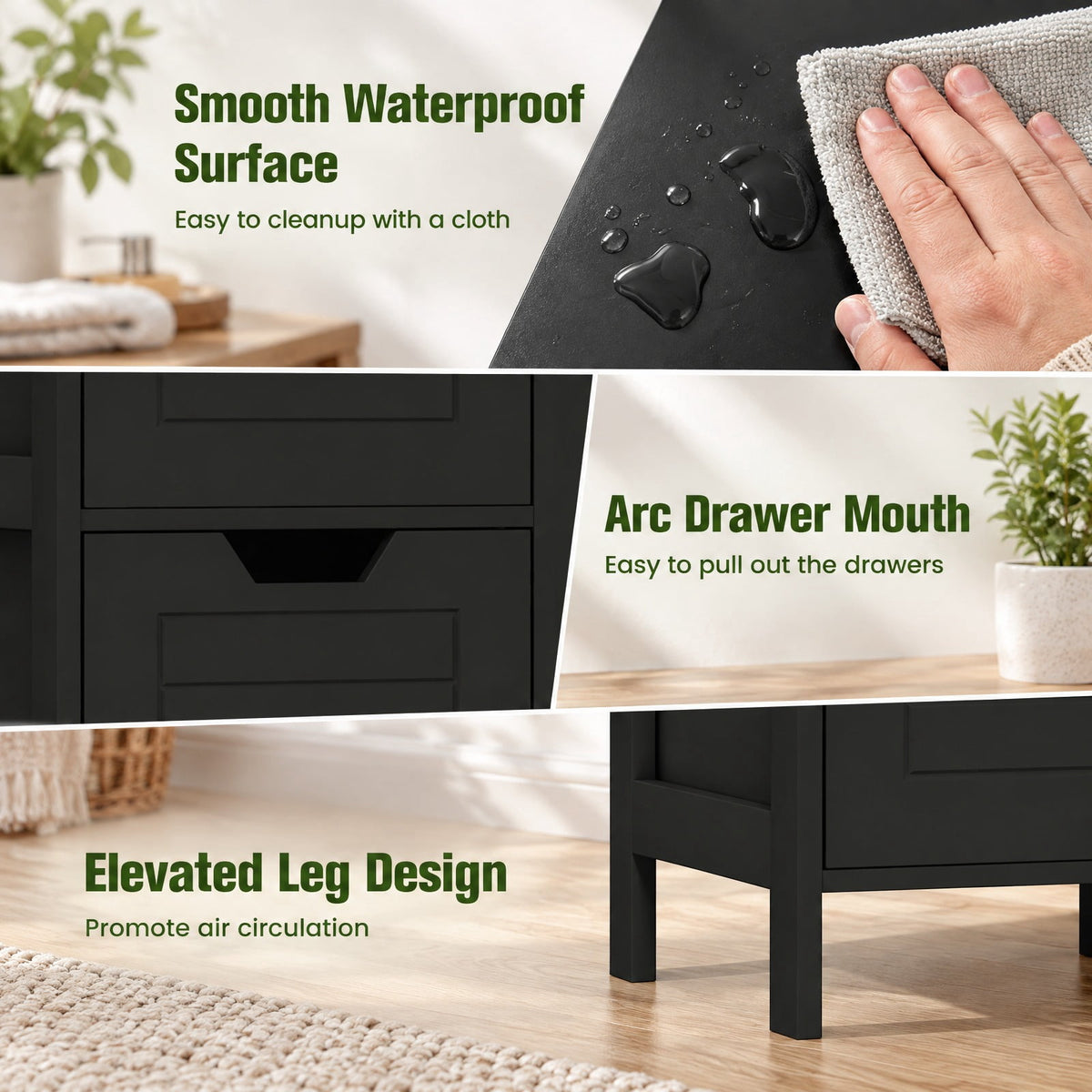 Airfind Bathroom Wooden Floor Cabinet Multifunction Storage Rack Stand Organizer, 11 lbs Capacity, P2 MDF NC paint Frame, Black