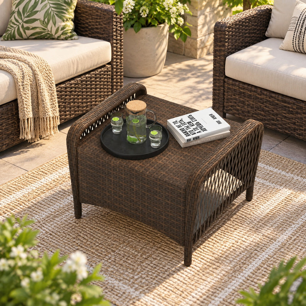Airfind Set of 2 Outdoor Patio PE Wicker Ottomans with Removable Cushions, Ottoman 400 lbs Capacity, PE Rattan Metal Polyester Sponge Frame, Beige