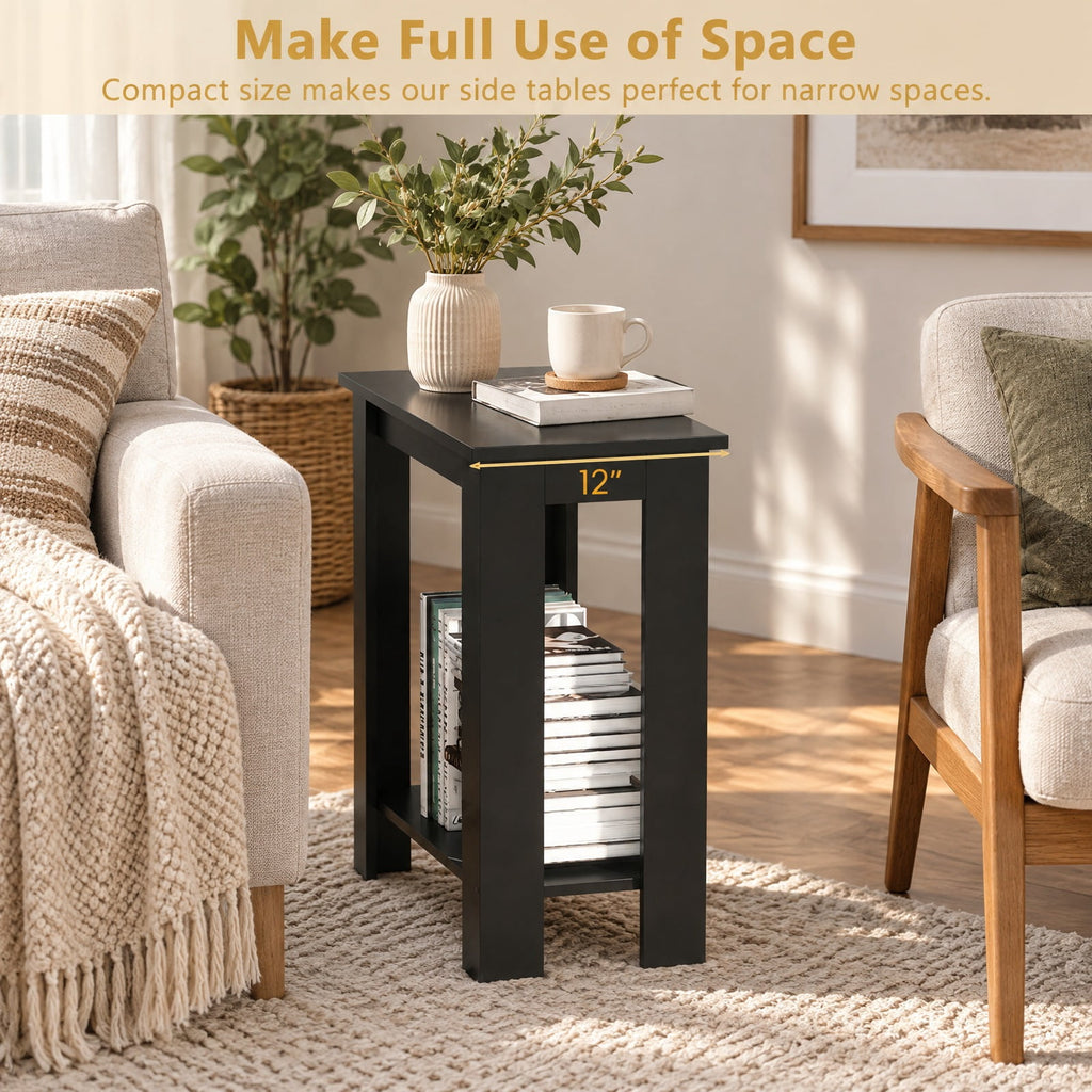 Airfind 2-Tier Modern Compact End Table with Storage Shelf, 110 lbs Capacity, Engineered Wood Frame, 23.5 x 12 x 24 Footprint, Black