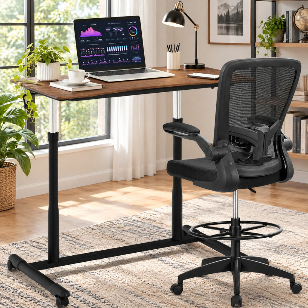 Airfind Height Adjustable Computer Desk Sit to Stand Rolling Notebook Table, MDF Frame, 37.5 x 21.5 x 27.5-42 Footprint, Brown