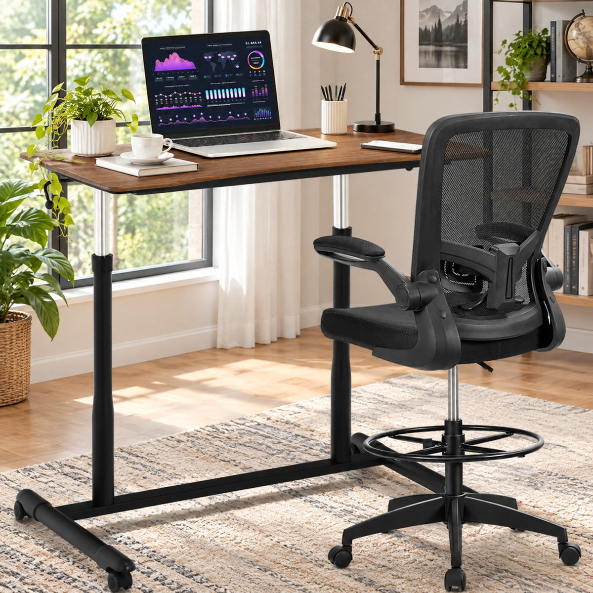 Airfind Height Adjustable Computer Desk Sit to Stand Rolling Notebook Table, MDF Frame, 37.5 x 21.5 x 27.5-42 Footprint, Brown