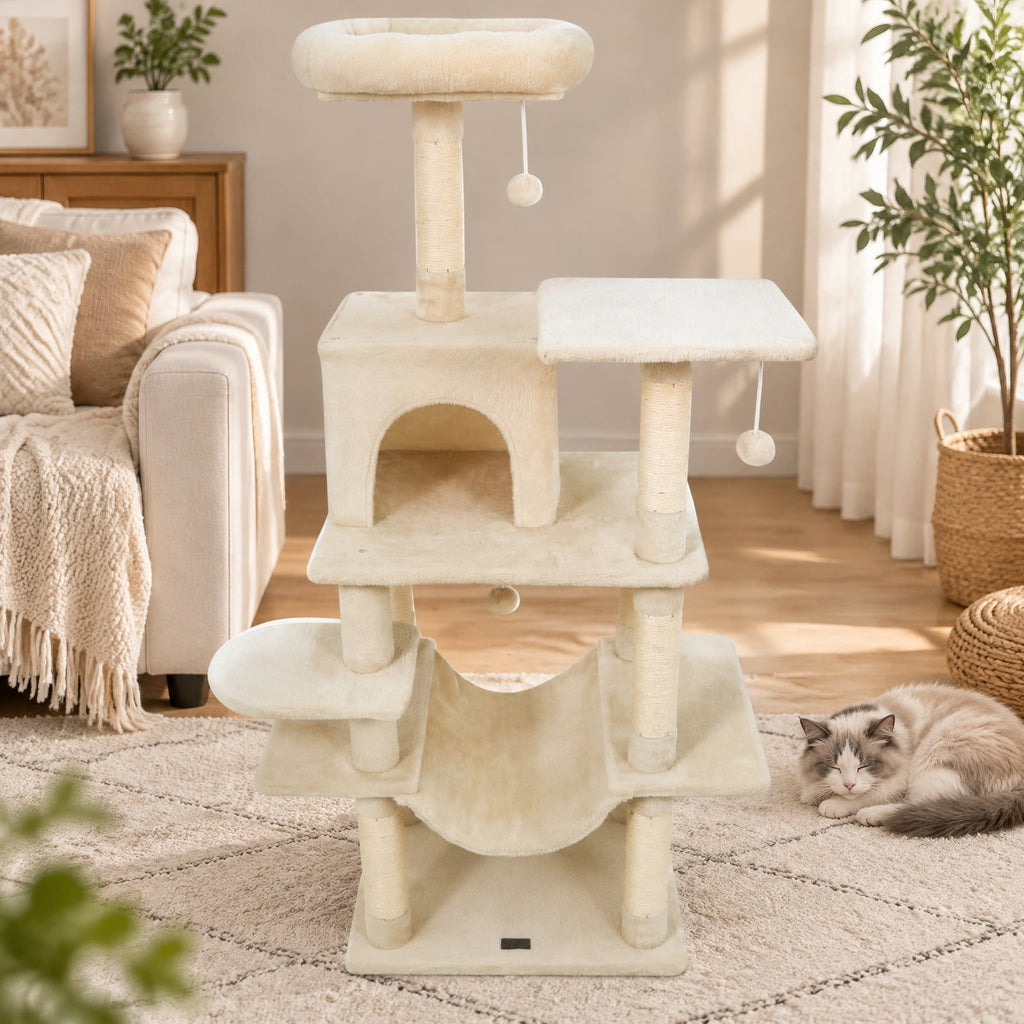 Airfind 58 Multi-Level Cat Tree Soft Plush Cat Tower with Padded Top Perch, PP Cotton Fabric Sisal Engineered Wood Overall Height 58 Base Frame