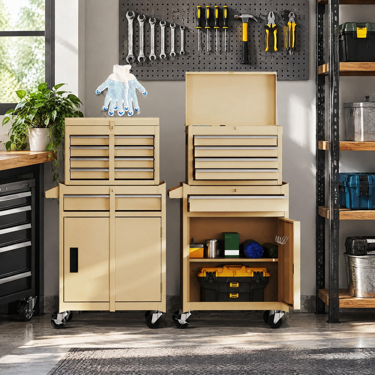 Airfind 2-in-1 Rolling Tool Chest with 5 Sliding Lockable Drawers, 220.5 lbs Capacity, Steel rubber-plastic synthetic Frame, Yellow