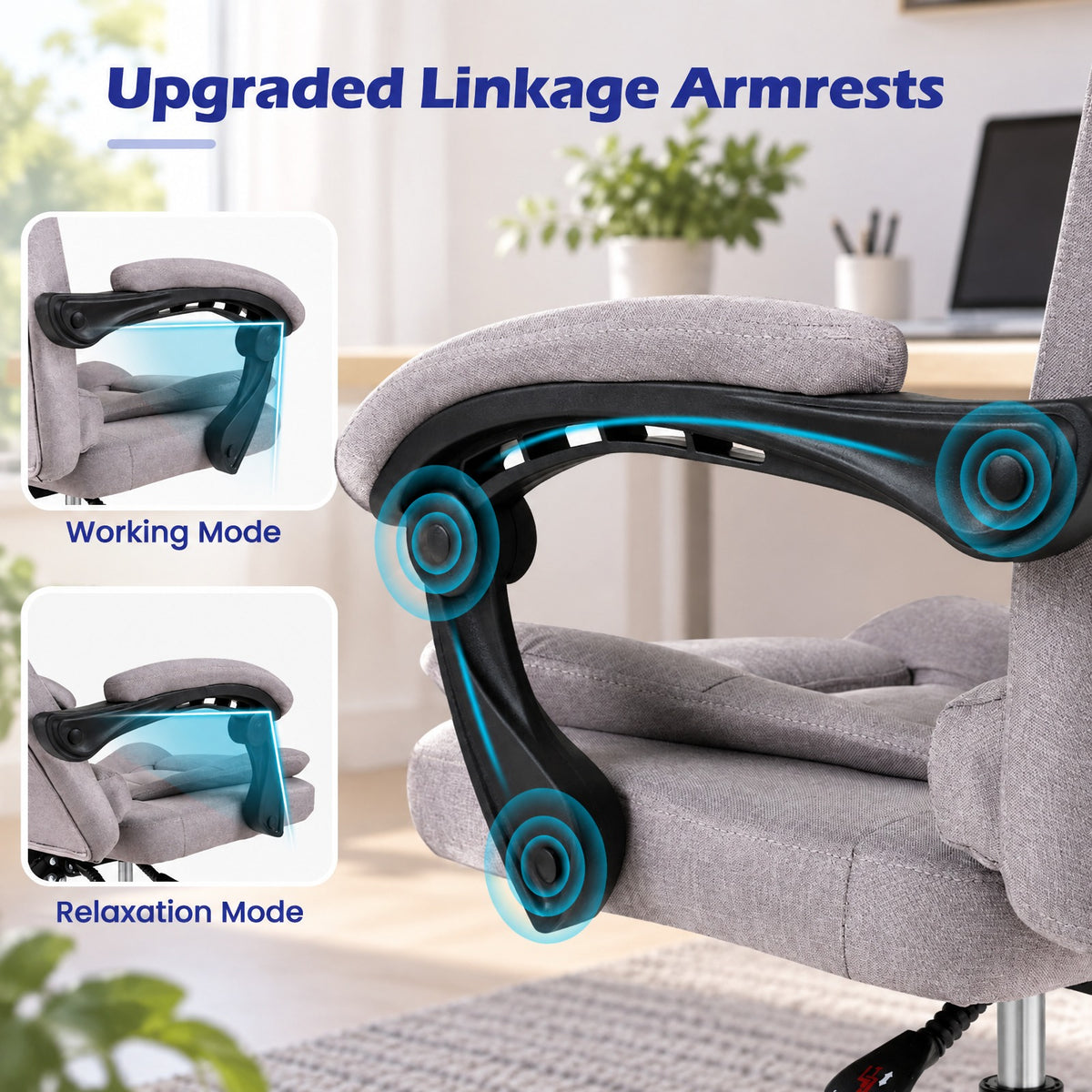 Airfind Big High Back Executive Chair with Linkage Armrests and Leather Padded Seat for Office, 330 lbs Capacity for Everyday Use, Gray