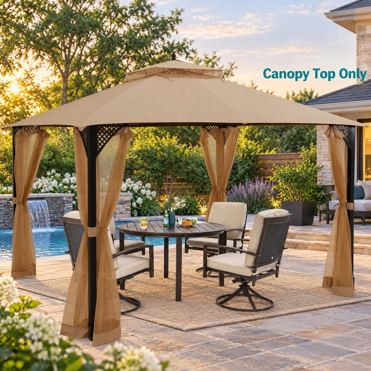 Airfind 10 x 12 Feet Gazebo Replacement Top with Air Vent and Drainage Holes, Polyester Frame, 12 ft x 10 ft Footprint, Brown
