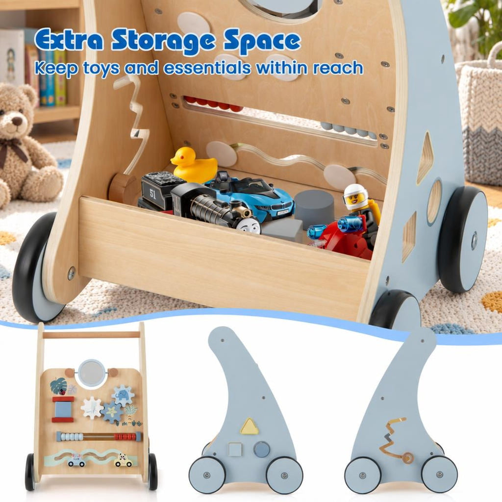 Airfind Wooden Baby Push and Pull Walker with Multi, Lotus Wood Engineered Wood Frame, for 3+ Years Old, 14in x 12in x 18in Footprint, Blue