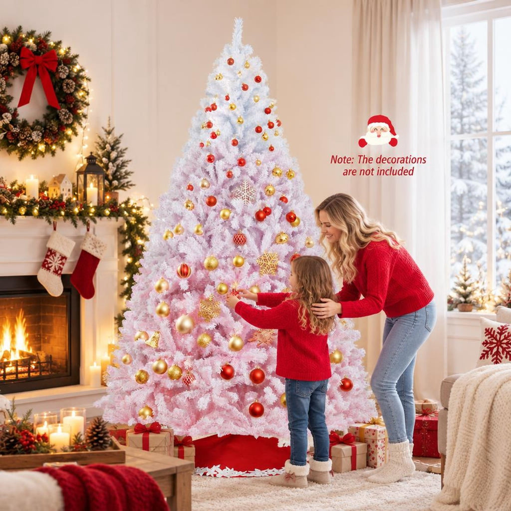 Airfind 2025 New Artificial Christmas Tree with Folding Metal Stand and 456 Branch Tips-8 FT, Pink, Diameter of Stand 16in 18in 20in 22in