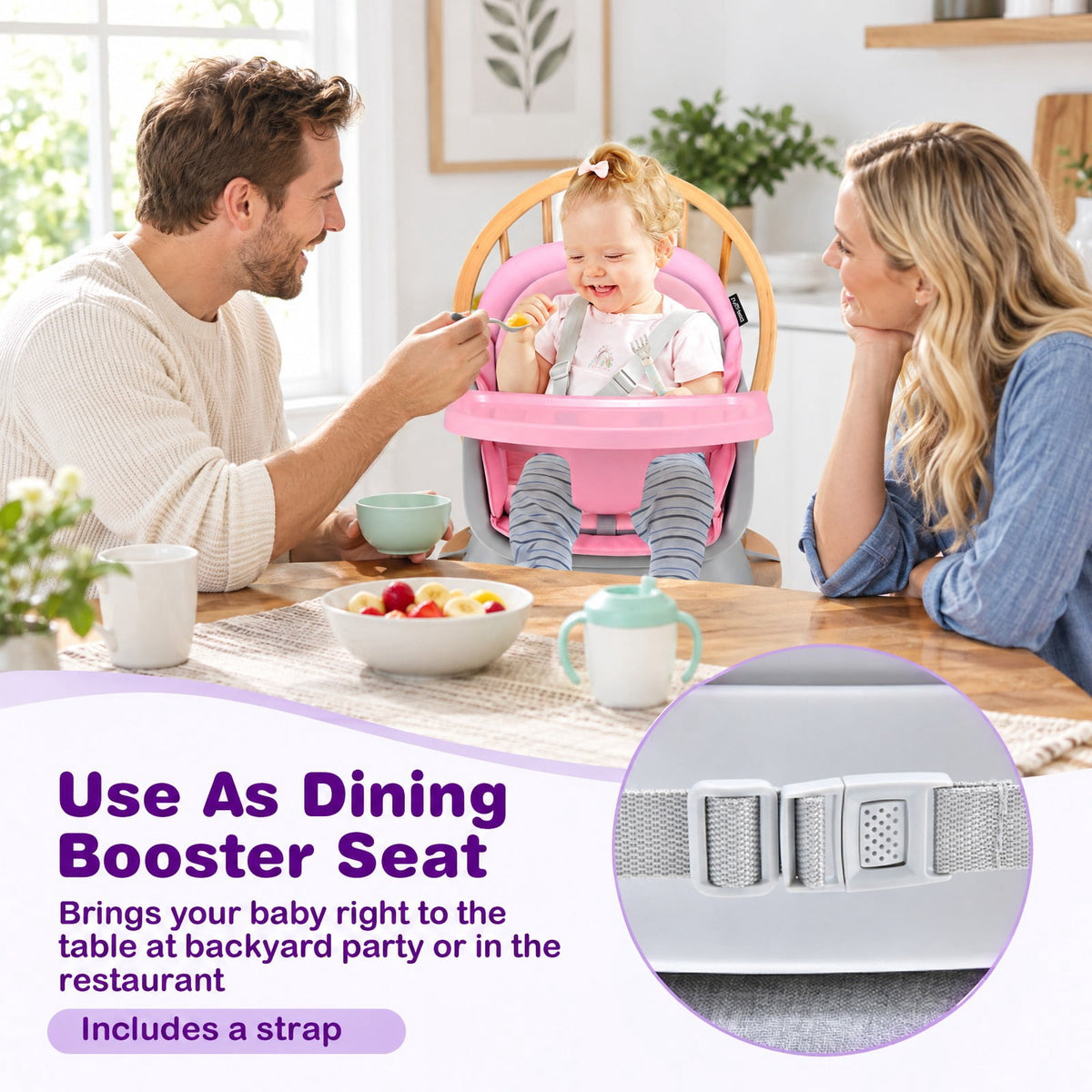 Airfind 6-in-1 Convertible Youth High Chair featuring Adjustable Removable Tray, 55 lbs Capacity, PP PU Fabric Frame, for 6-36 Months, Pink