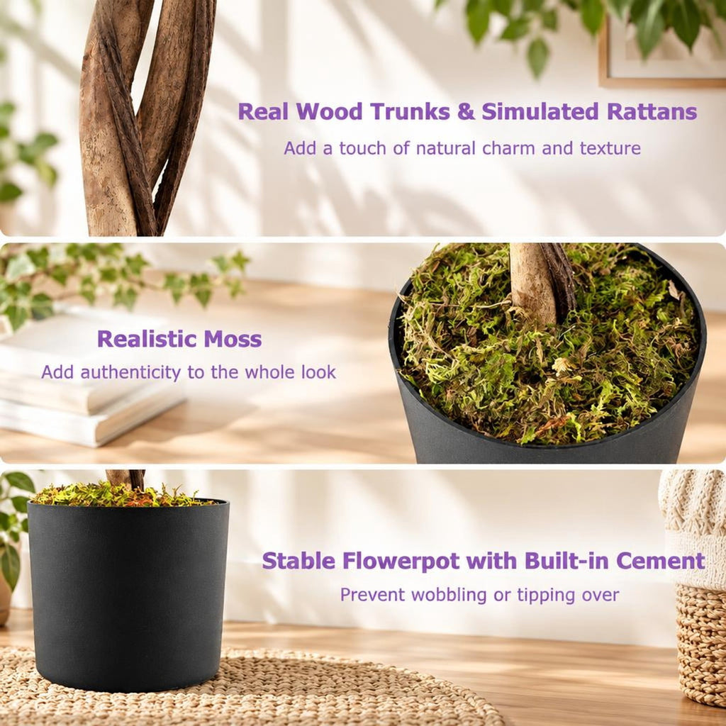 Airfind Fake Ficus Plant 6 FT Artificial Wisteria Tree with Natural Trunks and Purple Lifelike Flowers, Purple