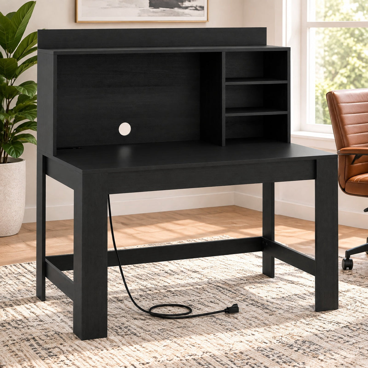 Airfind Modern Computer Desk with Hutch and Storage Shelves, 330 lbs Capacity, MDF Engineered Wood Frame, 42.5 Inch x 23.5 Inch x 49 Inch Storage Footprint