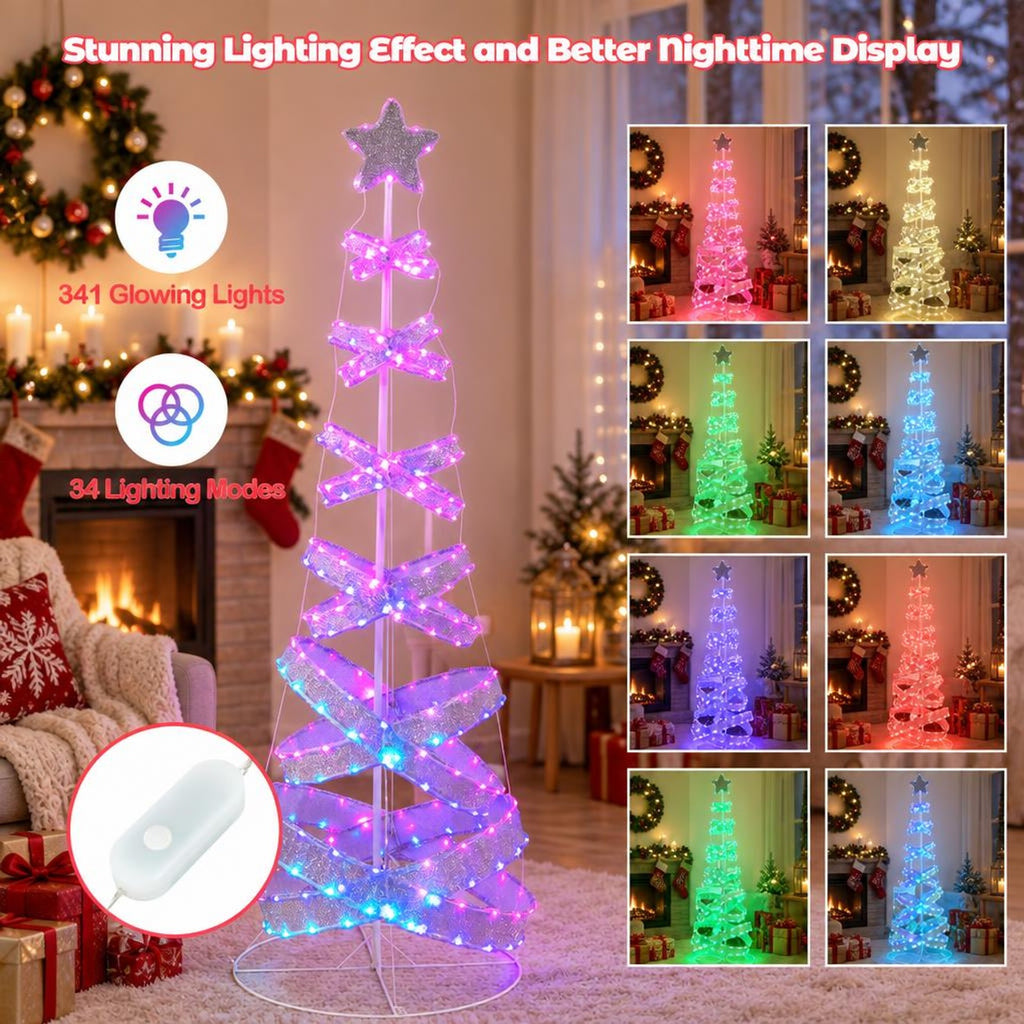Airfind 7 Feet Outdoor Spiral Christmas Tree for Party Xmas New Year Decoration, Metal Polyester Frame, 2.3 ft x 2.3 ft x 7 ft Footprint, White