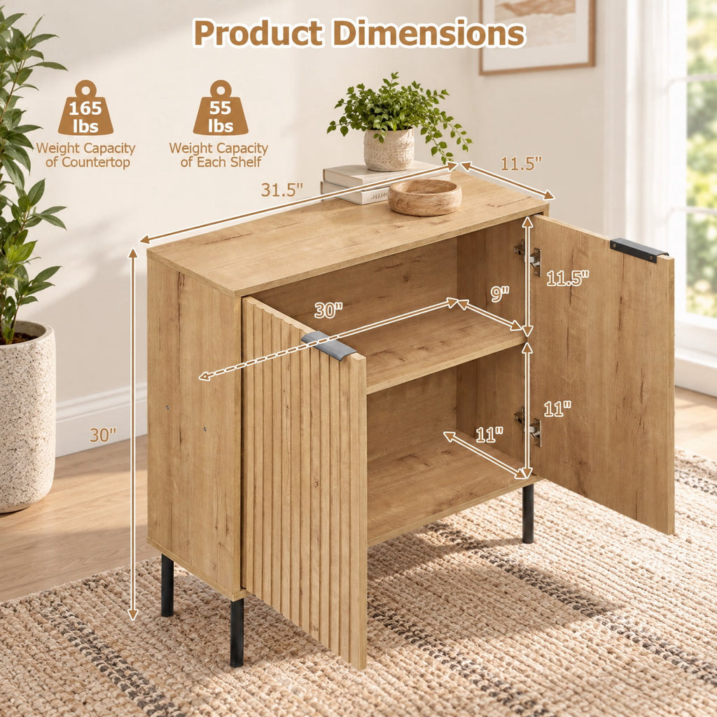 Airfind Fluted Buffet Cabinet with 2-Door Sideboard for Kitchen and Dining Room, Black Oak + BlackMaterial Engineered Wood MetalOverall