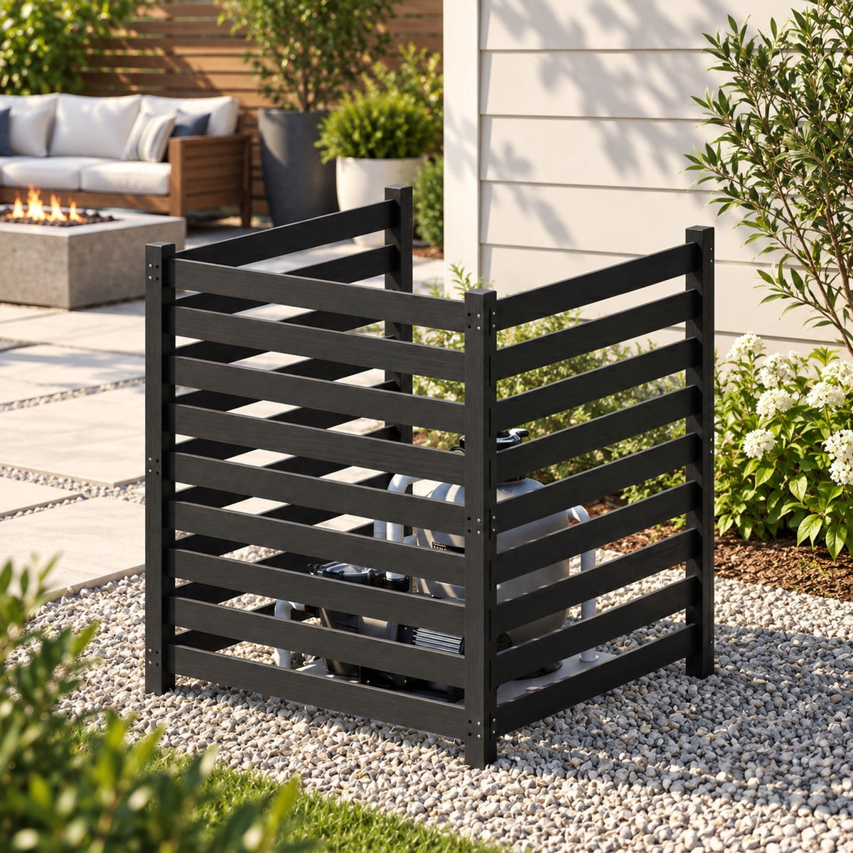 Airfind 3-Panel Wooden Outdoor Privacy Fence with Ground Stakes, Fir Wood Frame, Black, Product Dimensions of Each Screen 38.5 Inch