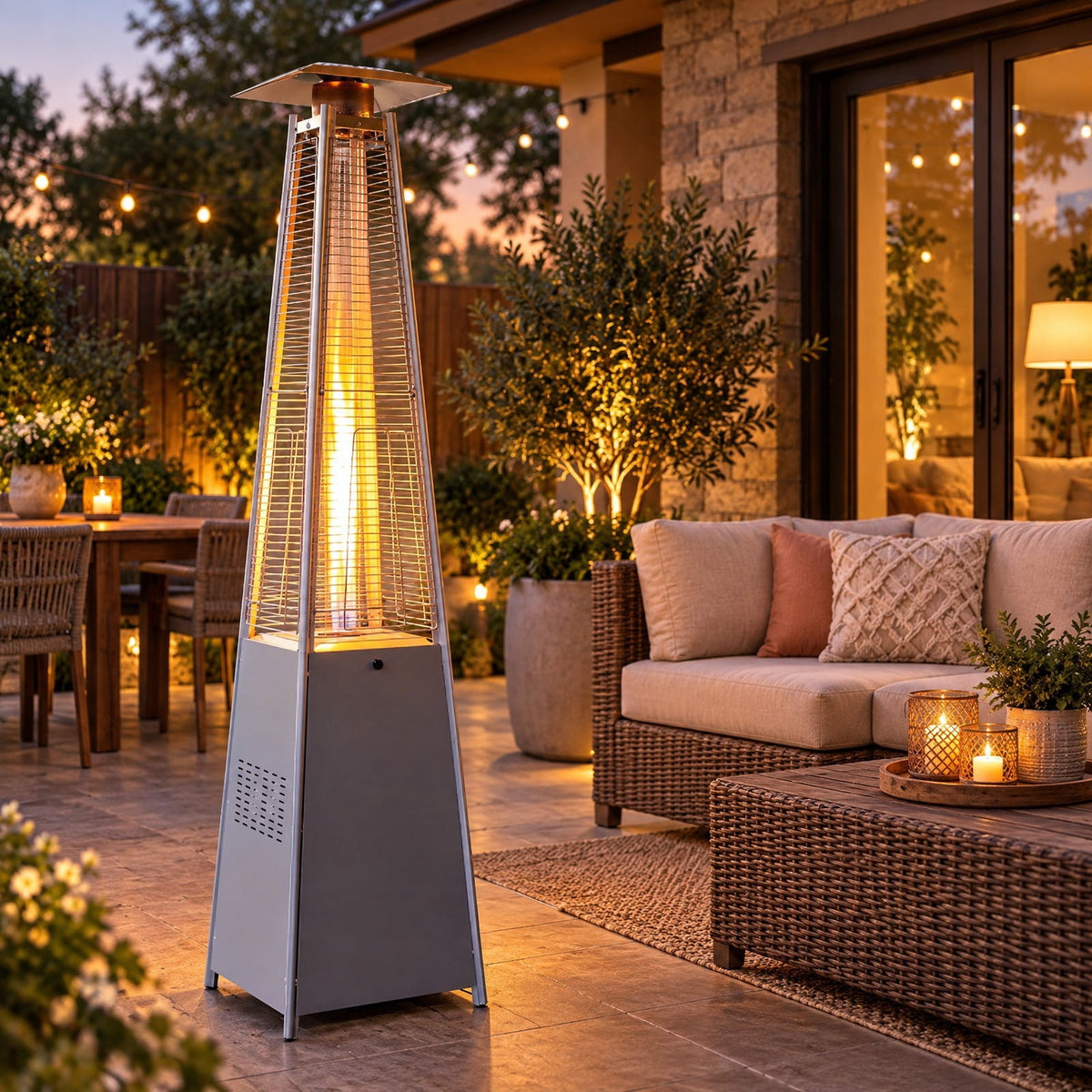 Airfind 45000 BTU Pyramid Patio Heater with Zippered Cover Triple Safety Protection and wheels, Gray