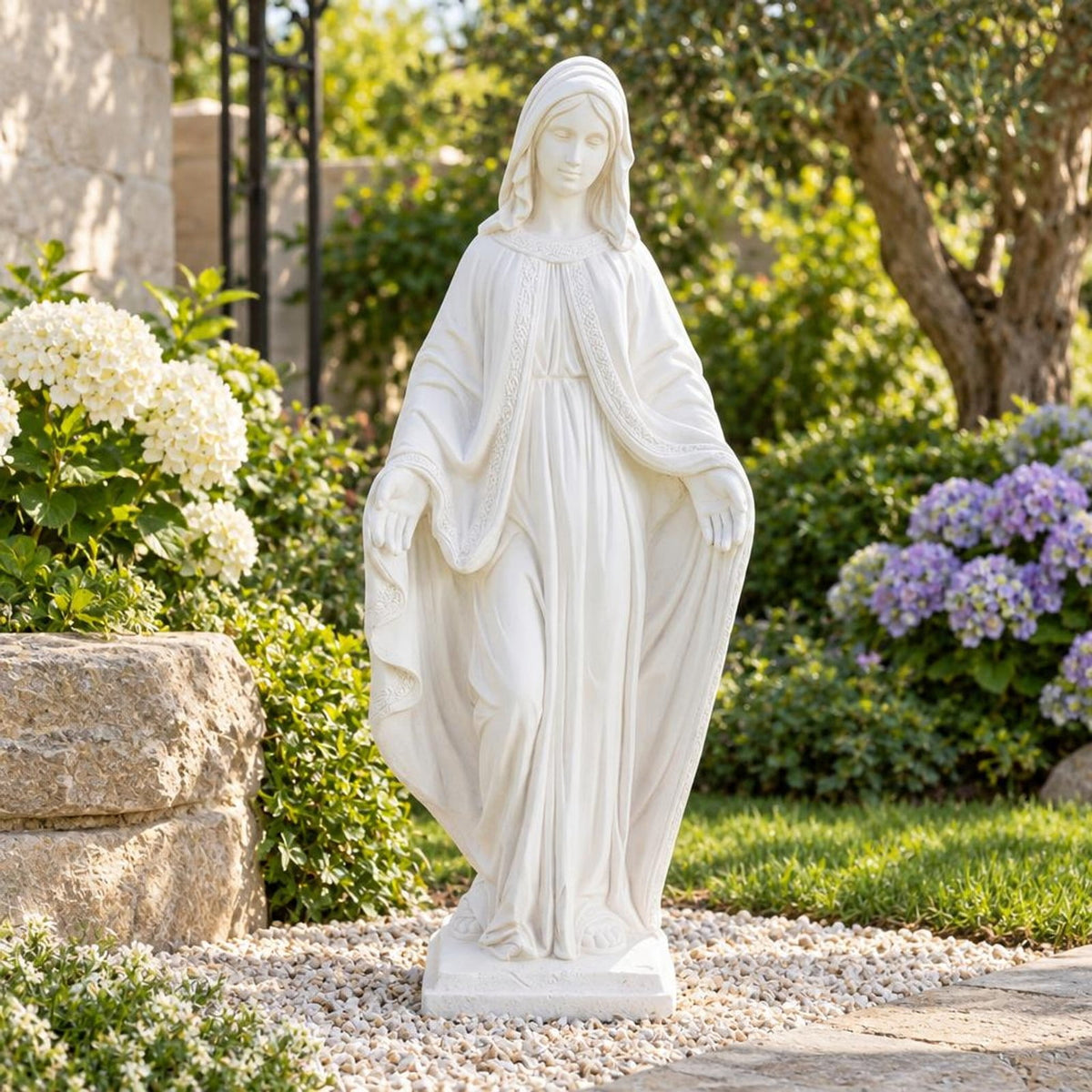 Airfind 31.5 Inch Virgin Mary Statue with Aged Finish for Yard Patio, Magnesium Oxide Fiber Filaments Frame, 8.5 x 8.5x 31.5 Footprint, White