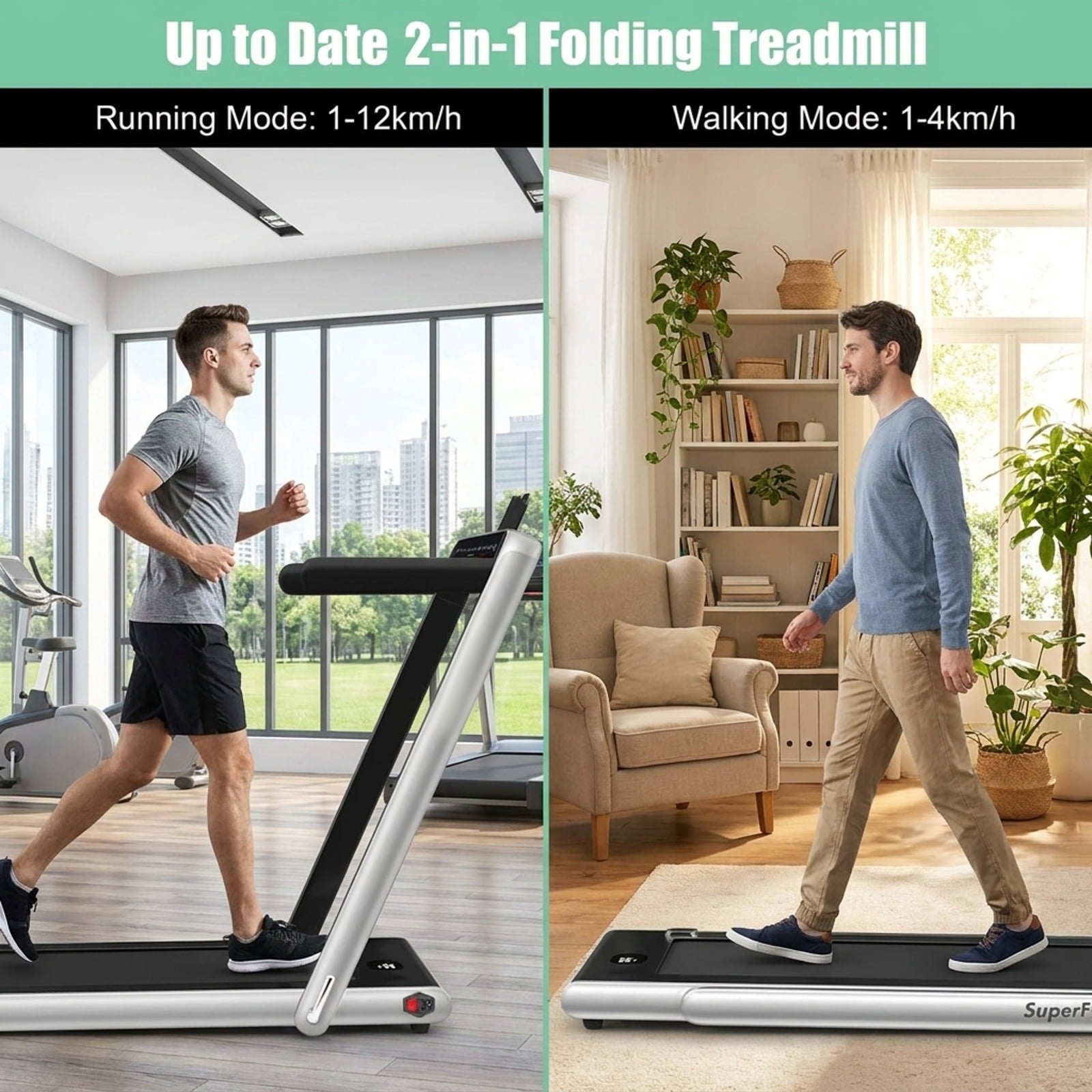 Airfind 2-in-1 Walk-to-Run Folding Treadmill, Silver