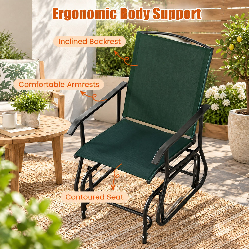 Airfind Outdoor Glider Chair with Metal Frame and Armrests, 330 lbs Capacity, Fabric Metal Frame, 24 x 29 x 37.5 Footprint, Black