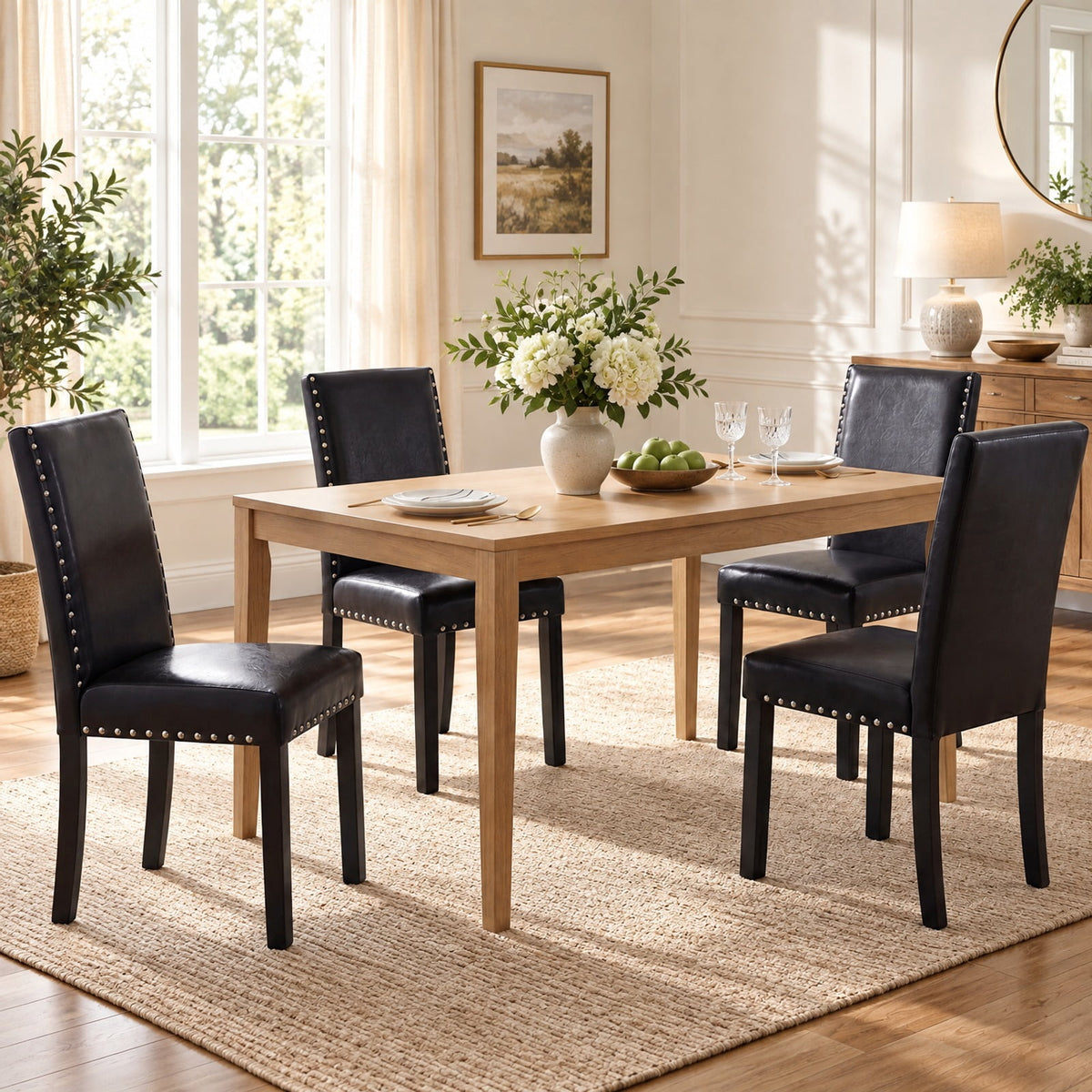 Airfind Set of 2 Dining Chairs with Solid Rubber and Wood Legs, Chair 400 lbs Capacity, Rubber Wood Bent Wood PVC Leather Sponge MDF Frame, Wood