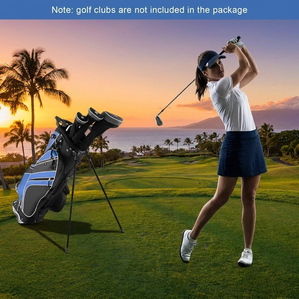 Airfind 10.5 in Golf Stand Bag with 14-Way Dividers and 7 Zippered Pockets featuring a rain hood with towel rings and dual carry straps for walking rounds, Navy